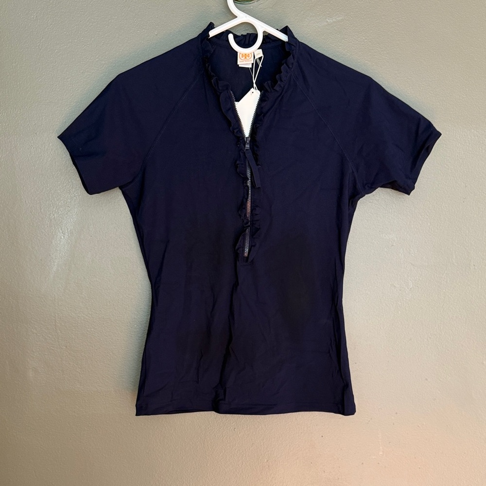 Tory Burch Deep Blue Ruffle Top